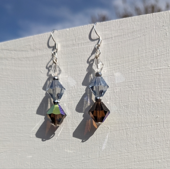 Artisan Sparkly Bi-Cone Czech Glass Beaded Earrings Handmade Beautiful - Picture 9 of 10